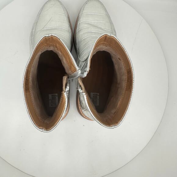 Fitflop Kinbey Croc Embossed Ankle Metallic Silver Boot Shoes Womens Size 6 - Picture 14 of 15